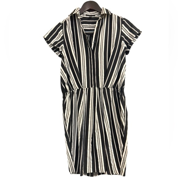 ICB Sz. 4 EUC Culpo blend material Black and White Striped Midi Dress - Picture 1 of 14